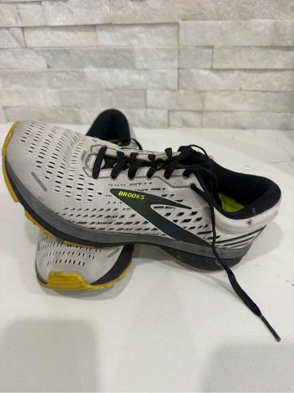 Brooks Ghost 13 White Black and Yellow Women’s Running Sneakers